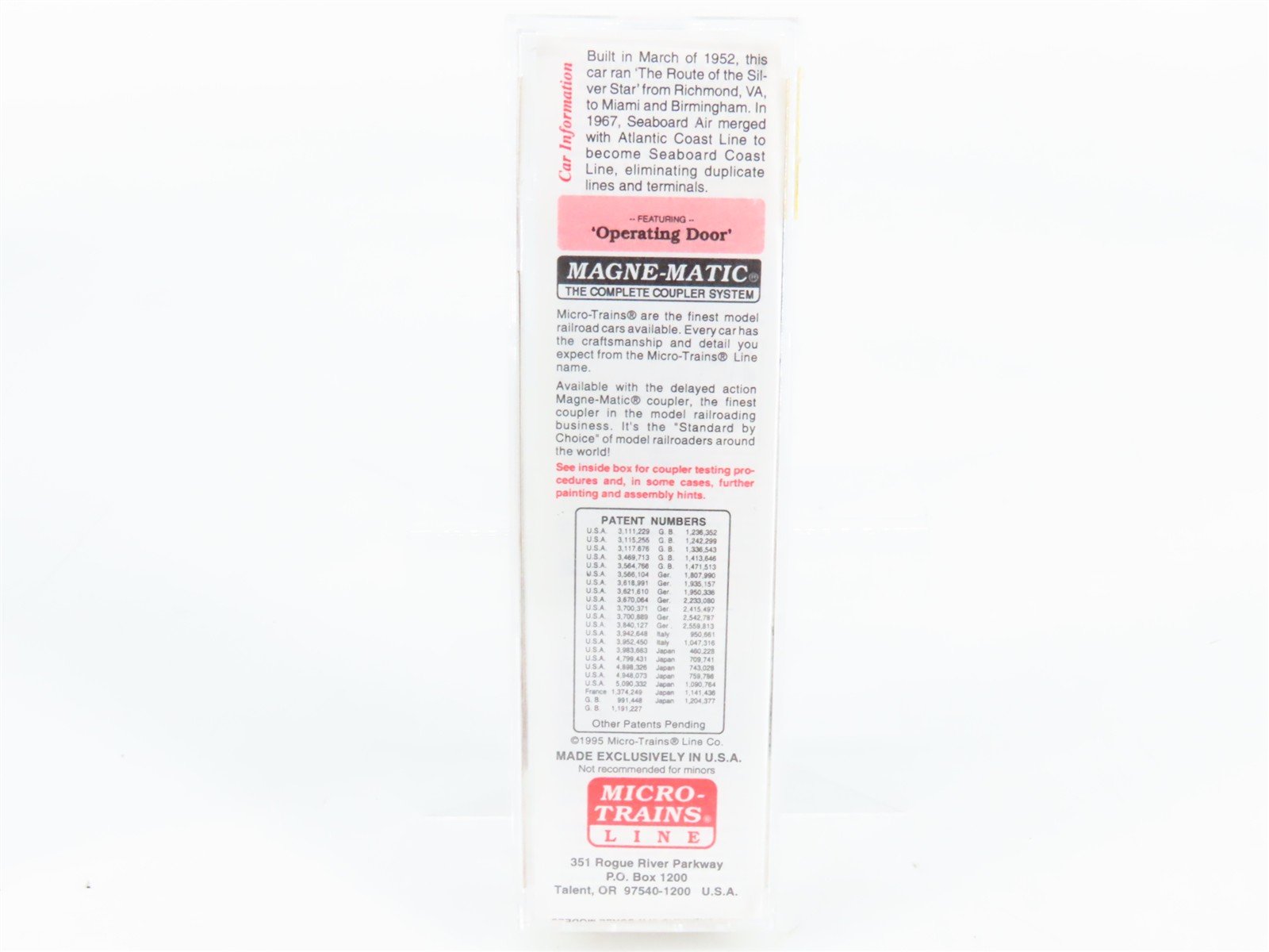 N Scale Micro-Trains 20650 SAL Seaboard Air Line 40' Box Car 25439 RTR