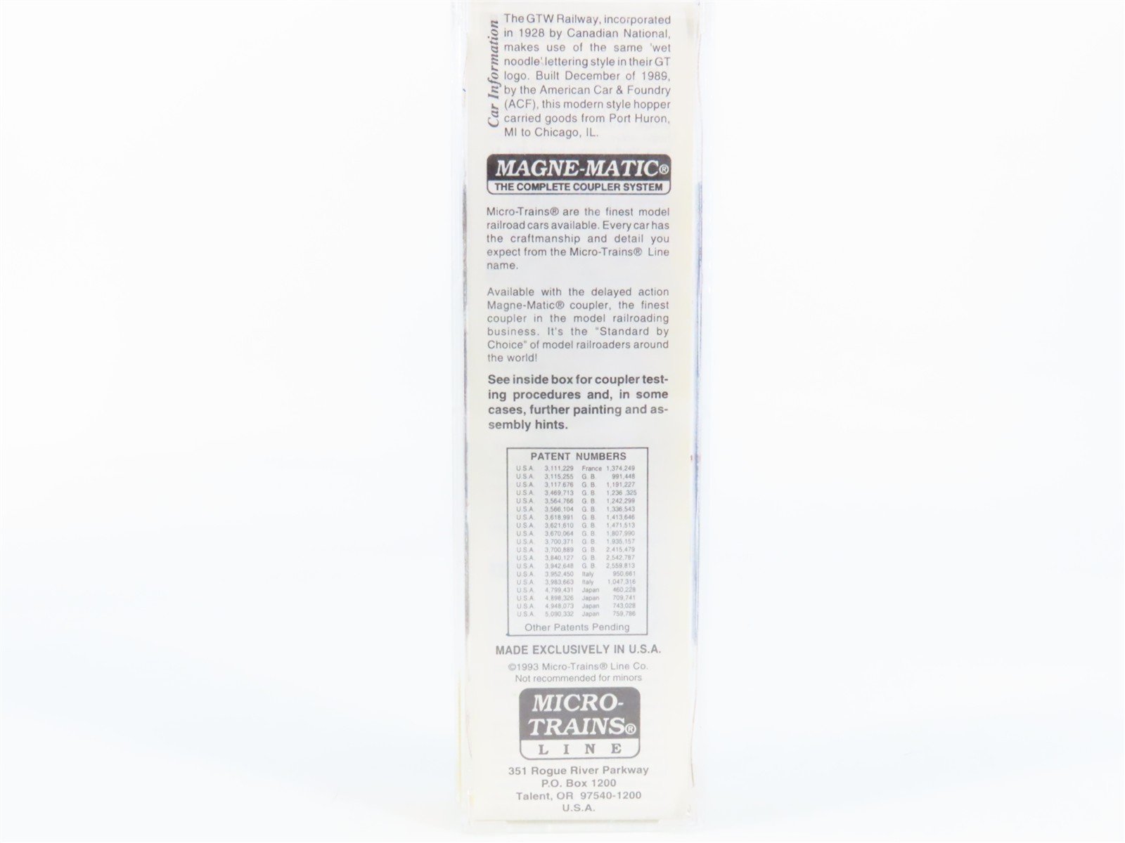 N Scale Micro-Trains 92010 GTW Grand Trunk Western Hopper 315060 RTR