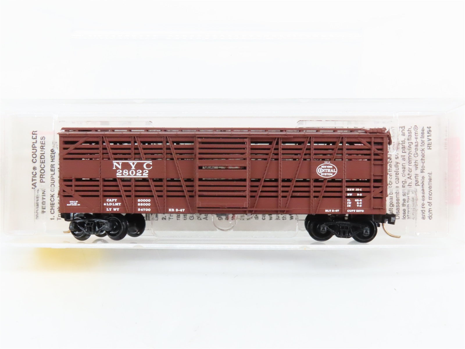 N Scale Micro-Trains 35040 NYC New York Central 40' Stock/Cattle Car 28022 RTR