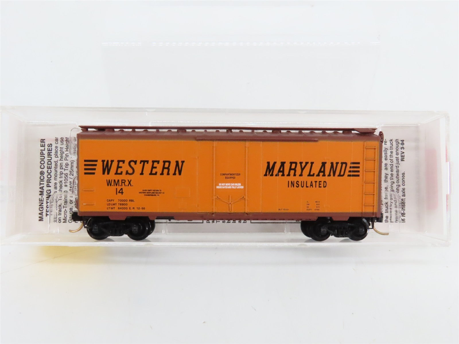 N Scale Micro-Trains 21240 WMRX Western Maryland 40' Plug Door Box Car 14 RTR