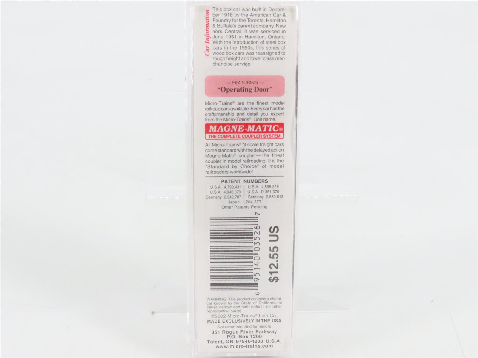 N Scale Micro-Trains 39220 THB Toronto, Hamilton & Buffalo 40' Box Car 4761 RTR