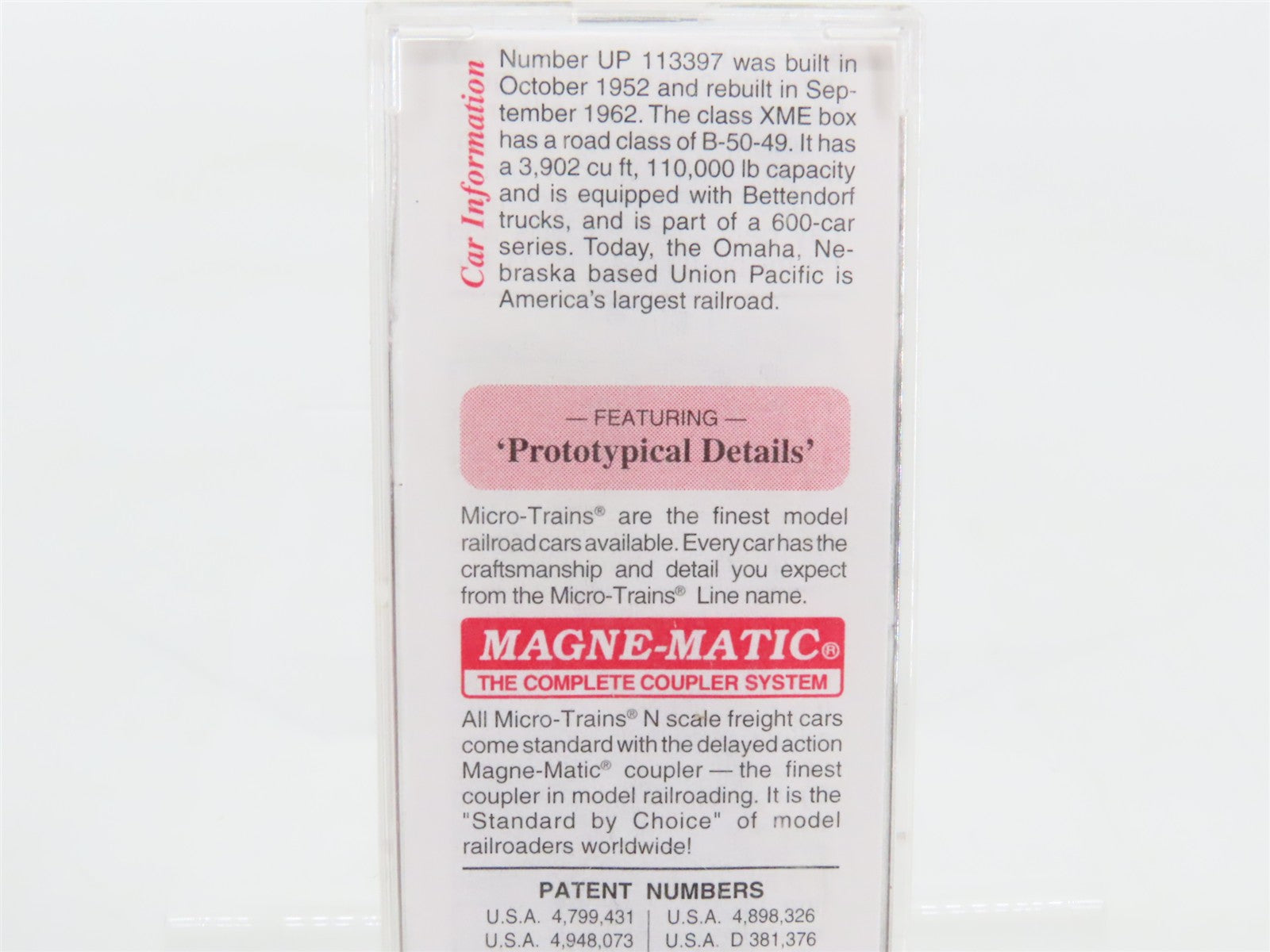 N Scale Micro-Trains 21140 UP Union Pacific 40' Plug Door Box Car 113397 RTR