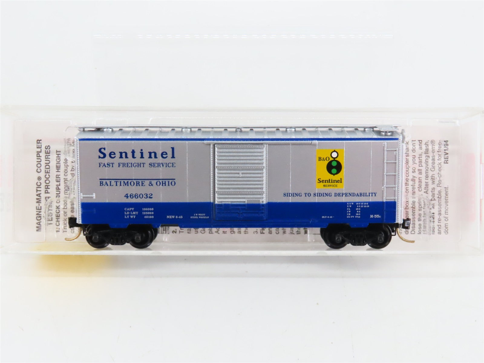 N Scale Micro-Trains 20256 B&O Baltimore & Ohio "Sentinel" 40' Box Car #466032