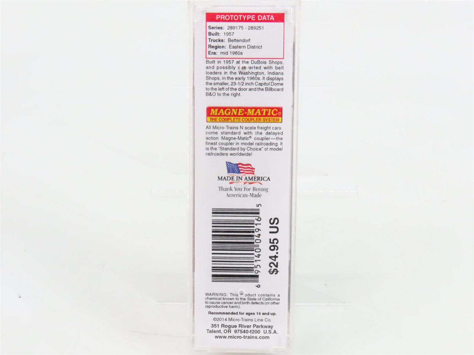 N Micro-Trains MTL 03400380 B&O Baltimore & Ohio 50' Box Car #289247 w/ Load