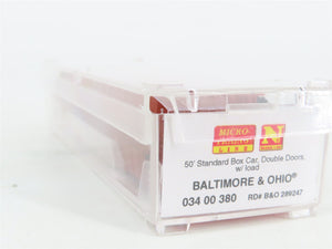 N Micro-Trains MTL 03400380 B&O Baltimore & Ohio 50' Box Car #289247 w/ Load