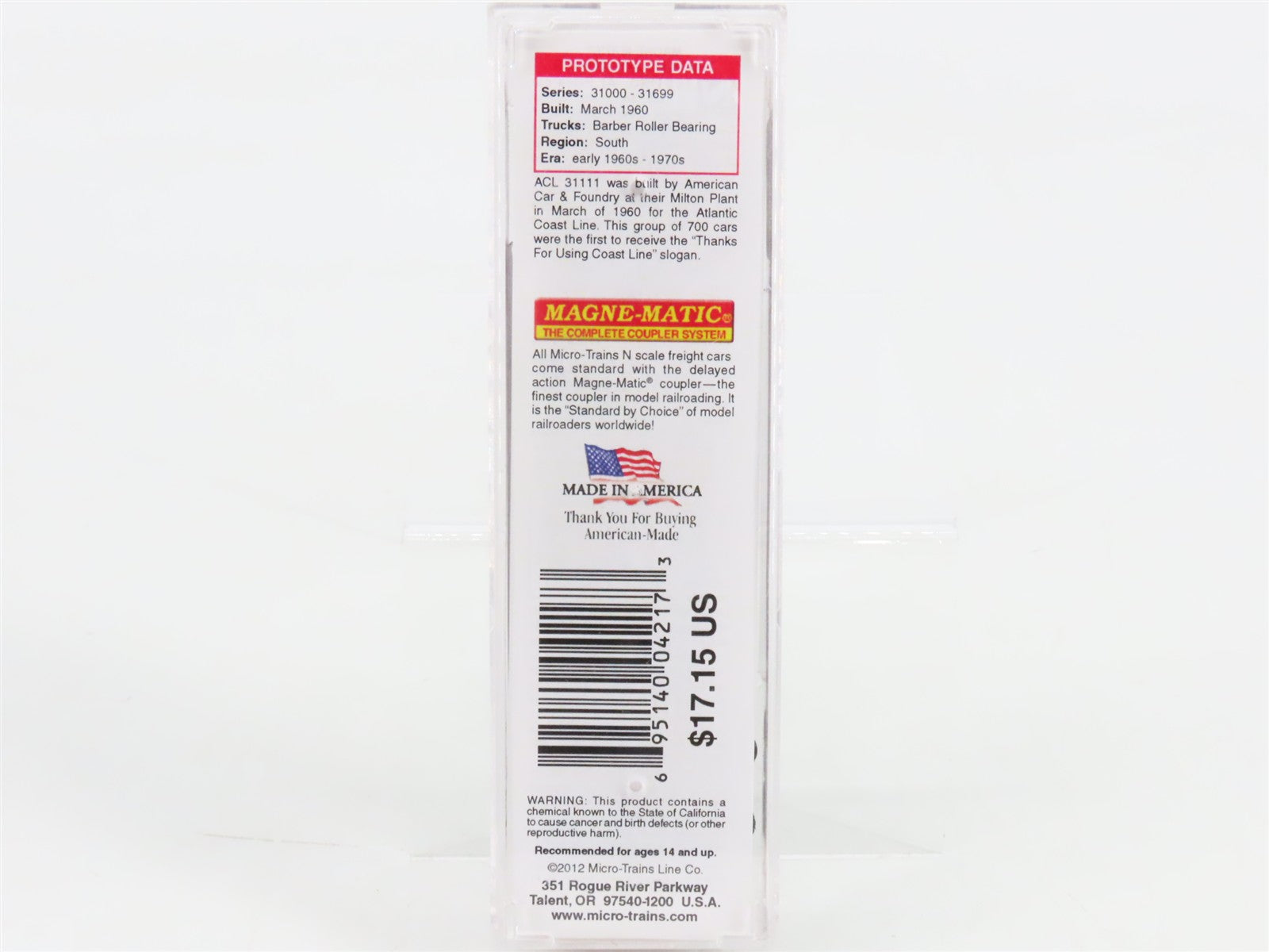 N Scale Micro-Trains 03100140 ACL Atlantic Coast Line 50' Box Car 31111 RTR