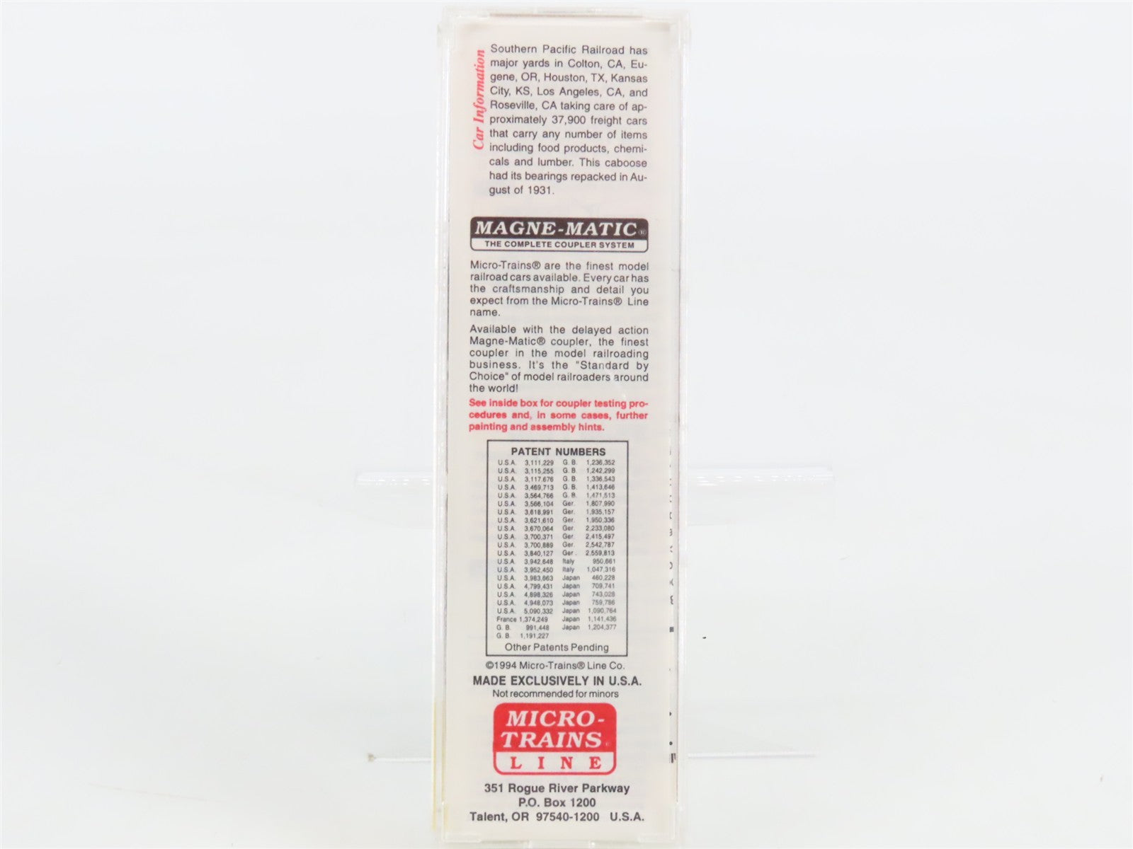 N Scale Micro-Trains MTL 51150 SP Southern Pacific 34' Caboose 601 RTR