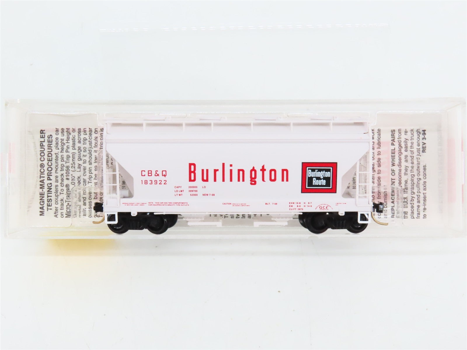 N Scale Micro-Trains 92070 Chicago, Burlington & Quincy 2-Bay Covered Hopper RTR