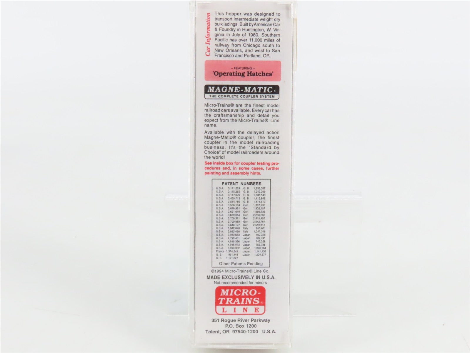 N Scale Micro-Trains 94040 SP Southern Pacific 3-Bay Covered Hopper 496532 RTR
