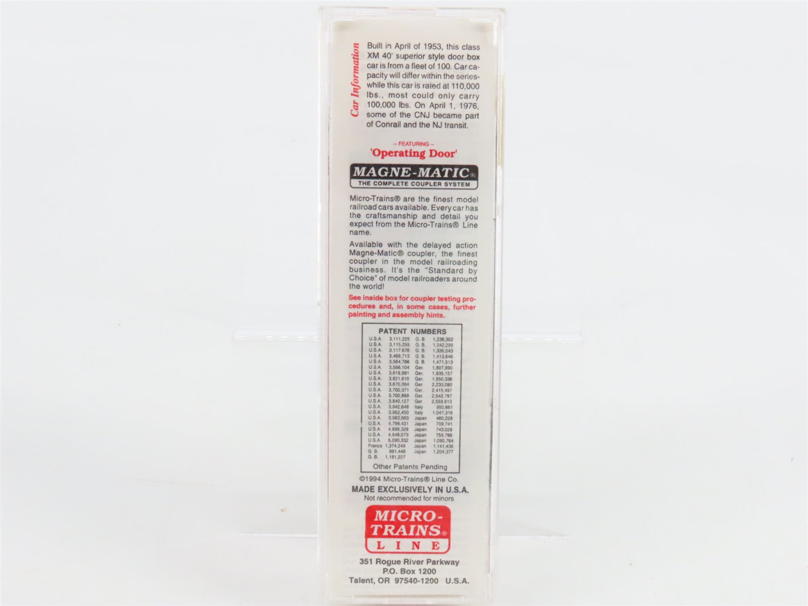 N Scale Micro-Trains 20196 CNJ Central Railroad of New Jersey 40' Box Car RTR