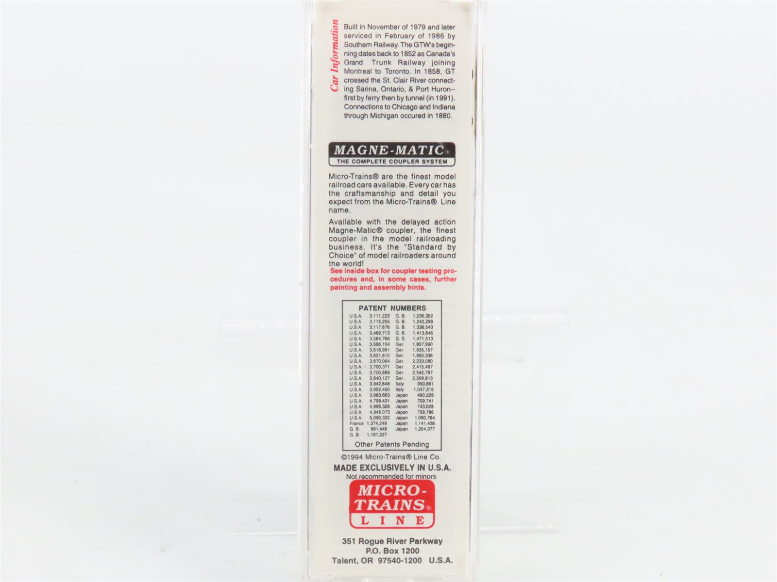 N Scale Micro-Trains 27220 GTW Grand Trunk Western 50' Box Car 598093 RTR