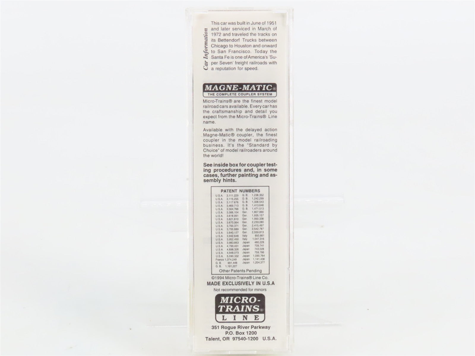 N Scale Micro-Trains MTL 21110 ATSF Santa Fe 40' Box Car 149968 RTR