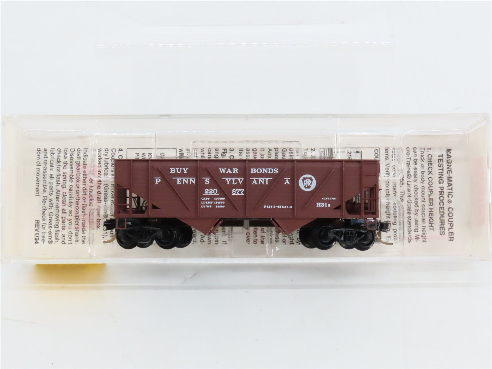 N Scale Micro-Trains MTL 57100 PRR Pennsylvania 33' 2-Bay Hopper 220877 RTR