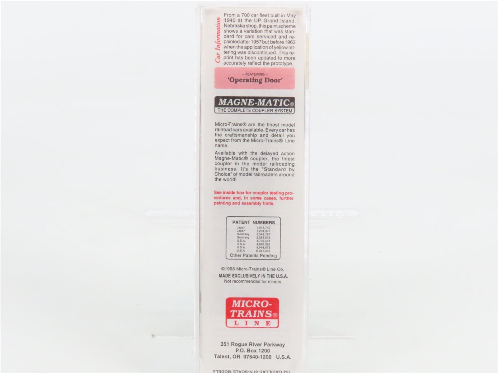 N Scale Micro-Trains MTL 20070 UP Union Pacific 40' Single Door Box Car #190576