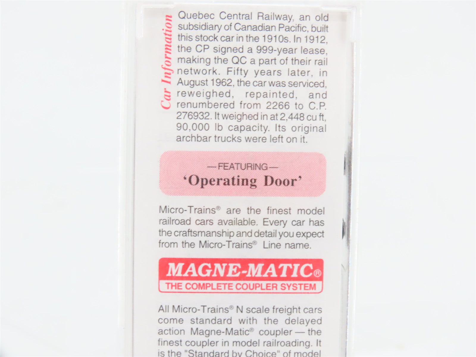 N Scale Micro-Trains MTL 35050 C.P. Canadian Pacific 40' Stock/Cattle Car RTR