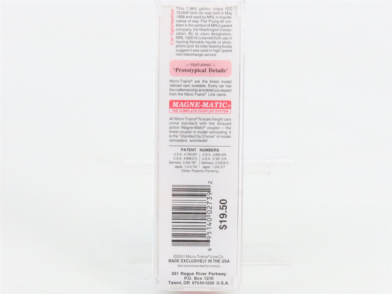 N Scale Micro-Trains MTL 65390 MRL Montana Rail Link 39' Tank Car 100016 RTR