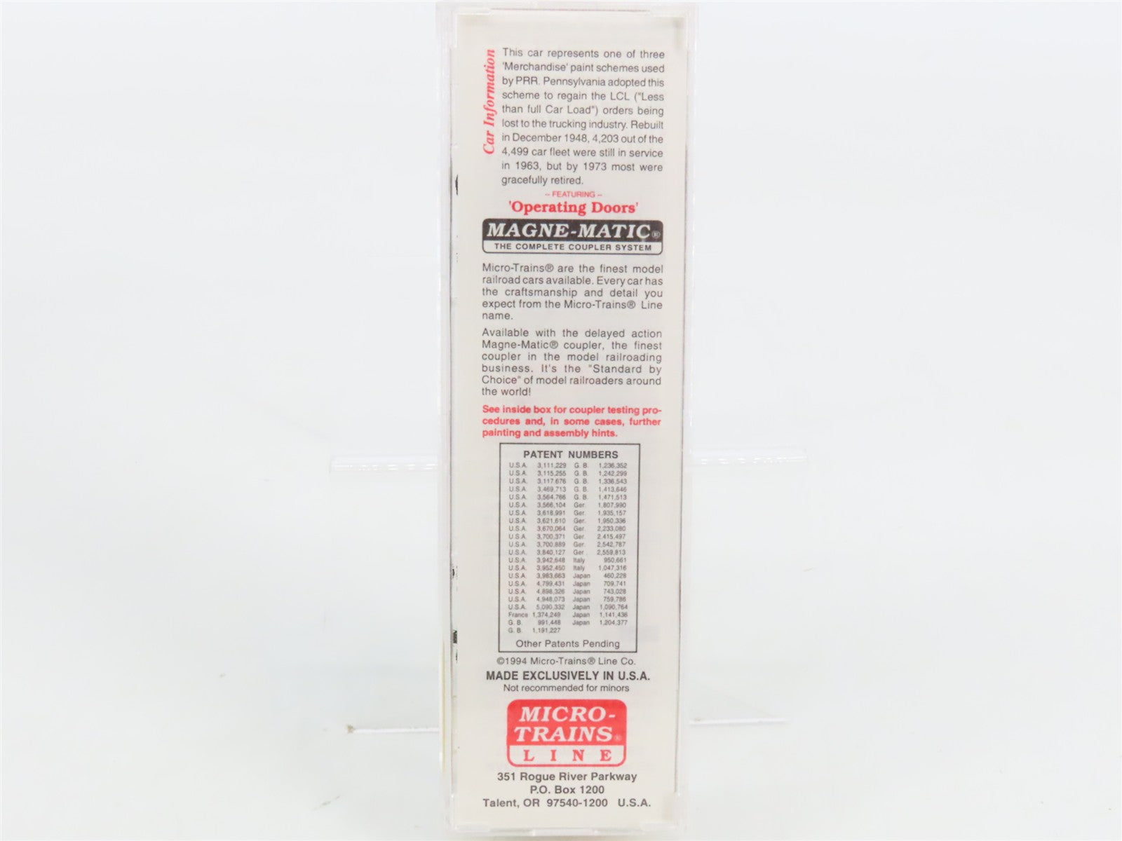 N Scale Micro-Trains MTL 20066 PRR Pennsylvania 40' Box Car 30902 RTR