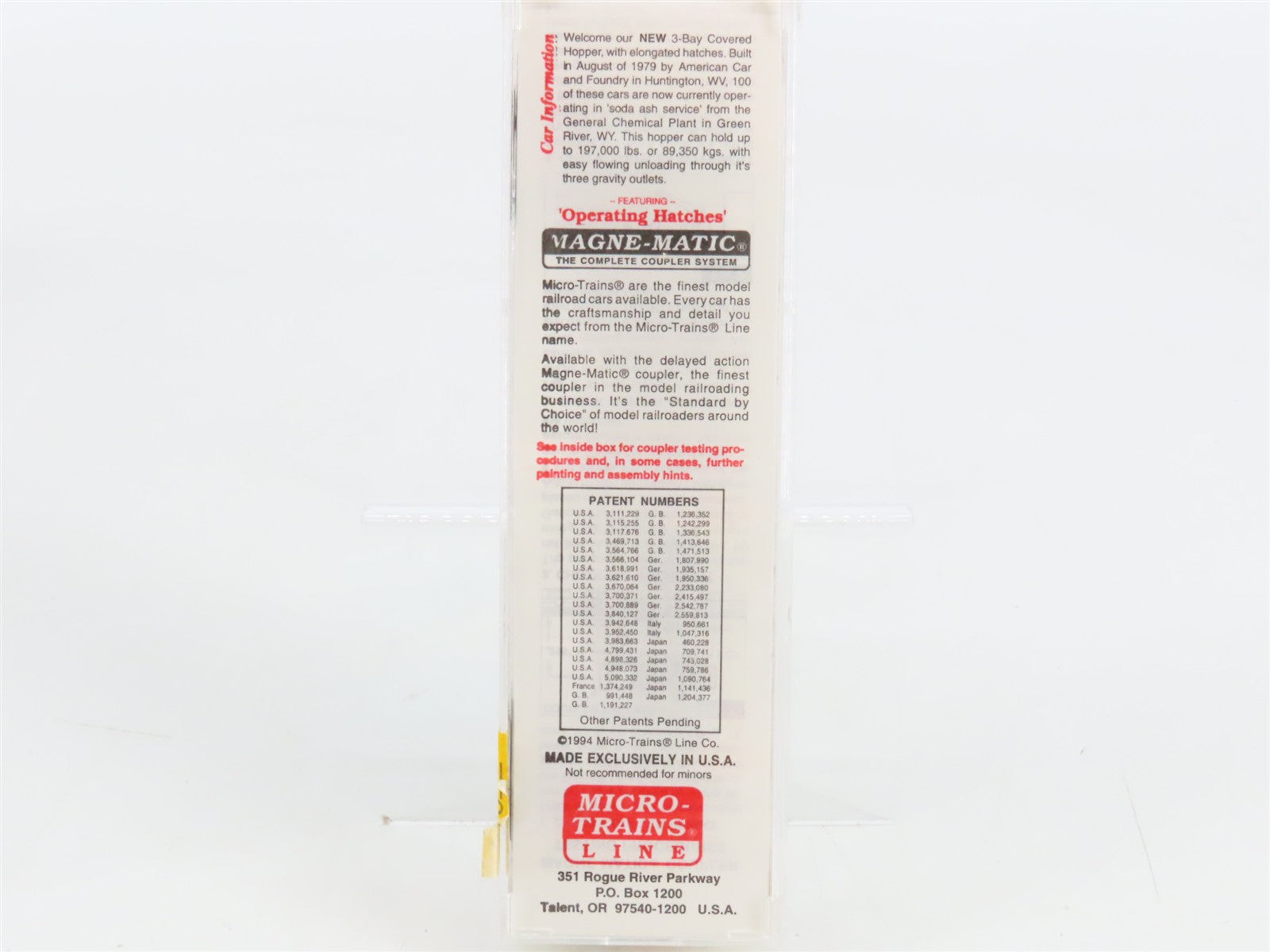 N Scale Micro-Trains MTL 94020 GRPX General Chemical 3-Bay Covered Hopper RTR