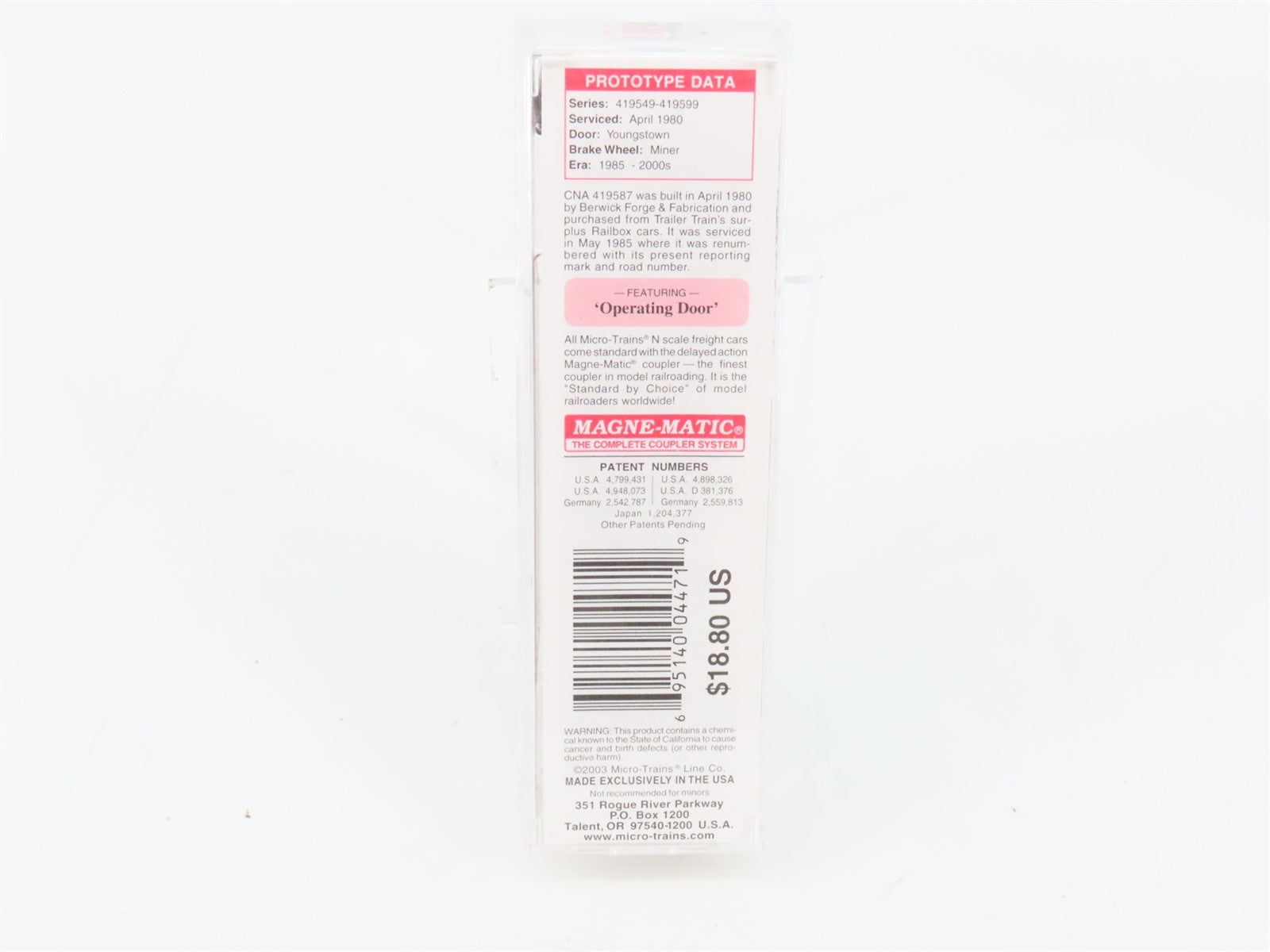 N Scale Micro-Trains MTL 25650 CNA Canadian National 50' Box Car 419587 RTR