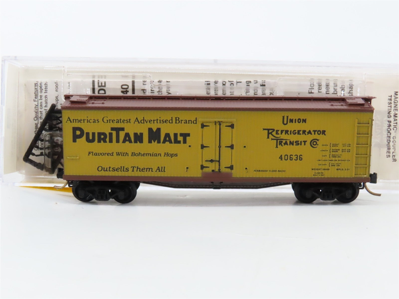 N Scale Micro-Trains MTL 49350 URTC PuriTan Malt 40' Wood Reefer 40636 RTR