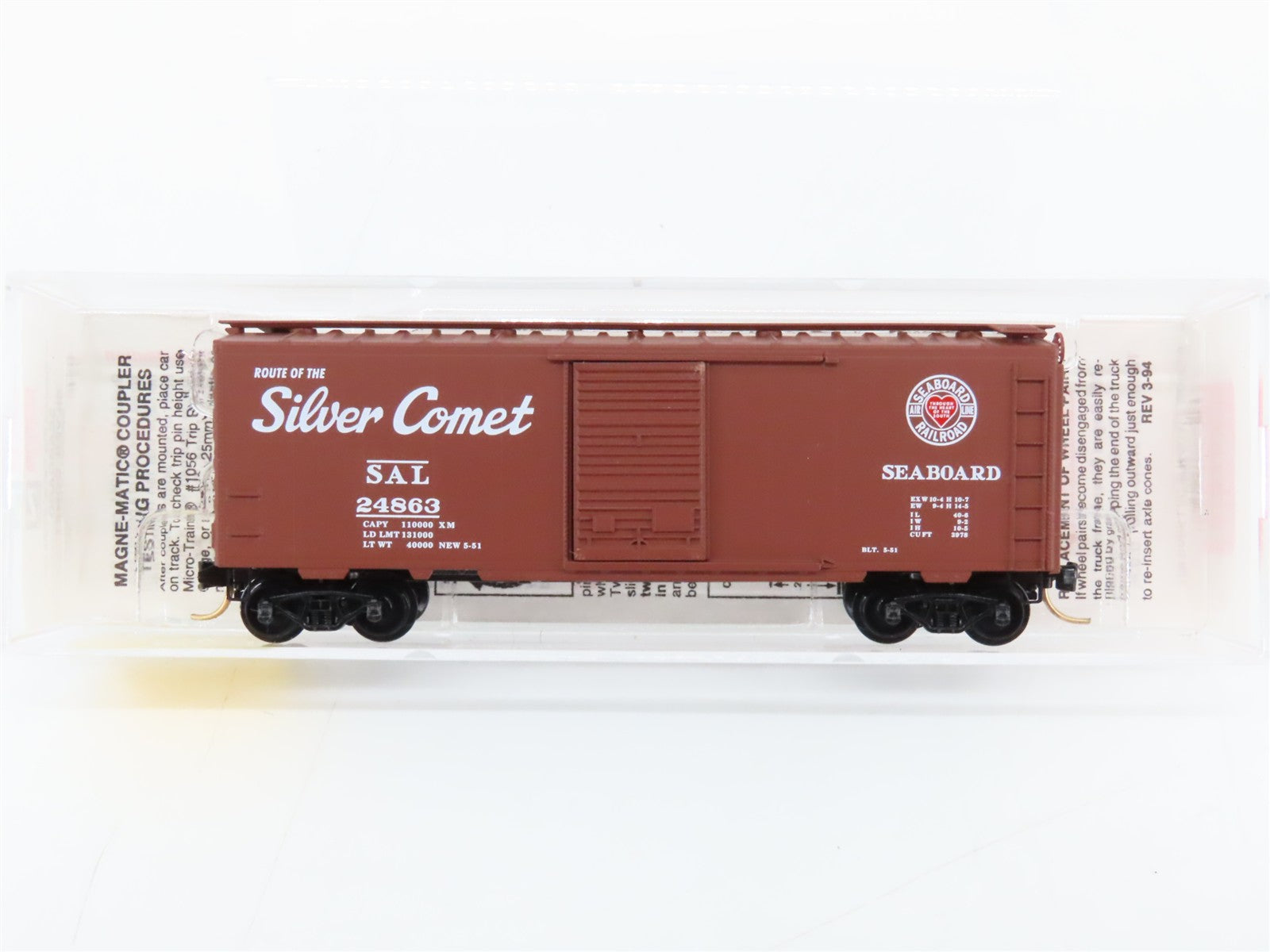 N Scale Micro-Trains MTL 20660 SAL Seaboard Silver Comet 40' Box Car 24863 RTR