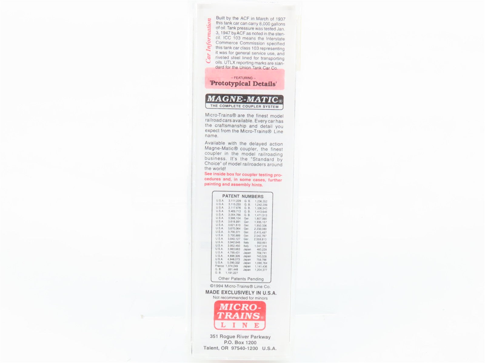 N Scale Micro-Trains MTL 65060 UTLX Union Tank Car Co. 39' Tank Car 8530 RTR