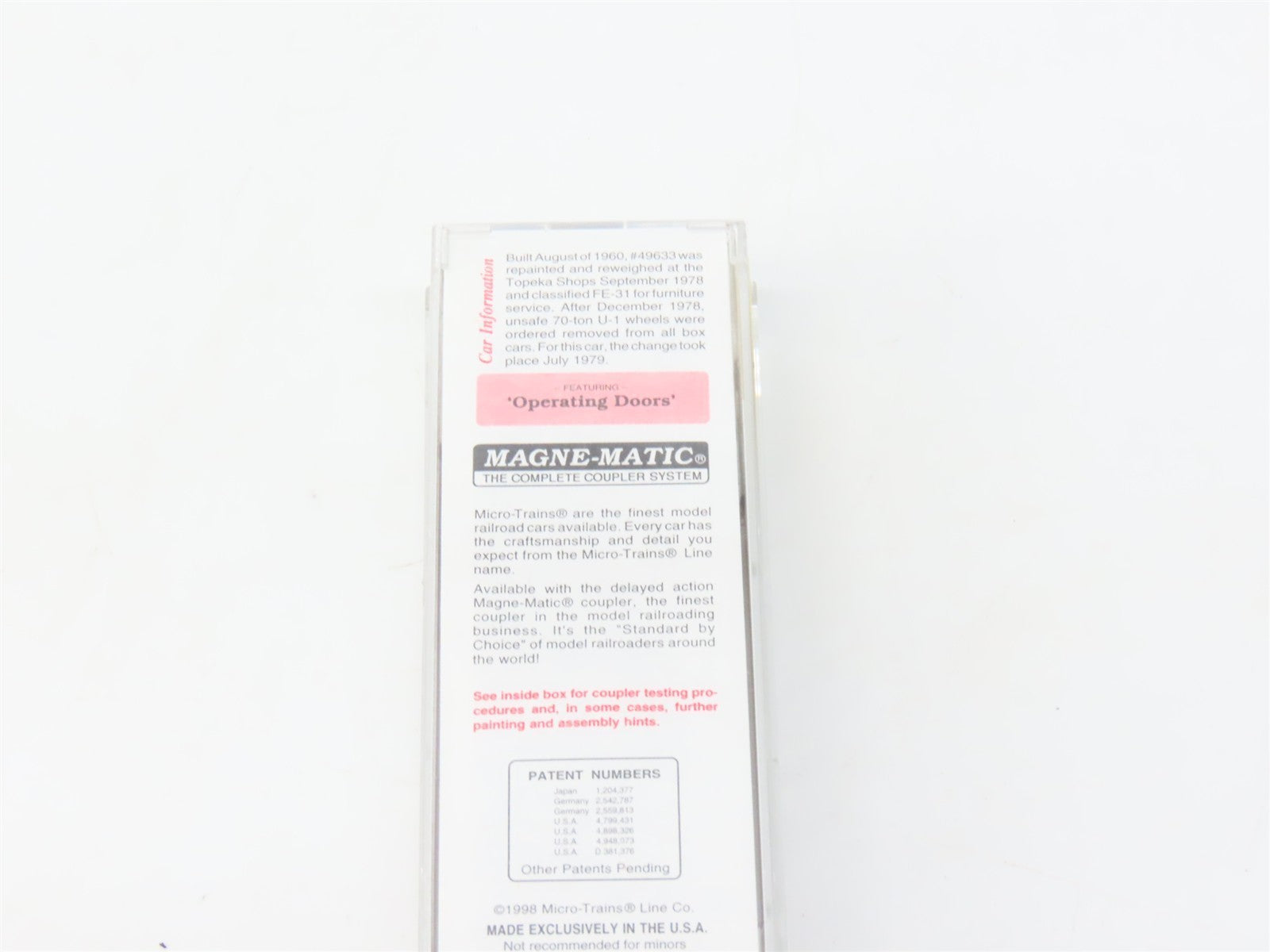 N Scale Micro-Trains MTL 76030 ATSF Santa Fe Shock Control 50' Box Car 49633 RTR