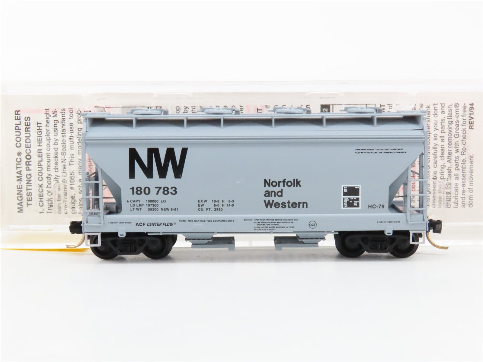 N Scale Micro-Trains MTL 92050 NW Norfolk & Western 2-Bay Covered Hopper RTR