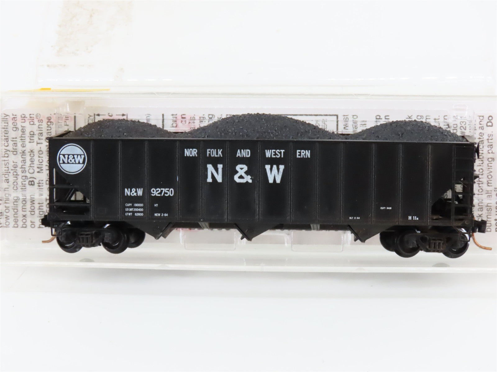 N Scale Micro-Trains MTL 108010 N&W Norfolk & Western 3-Bay Hopper 92750 w/ Load