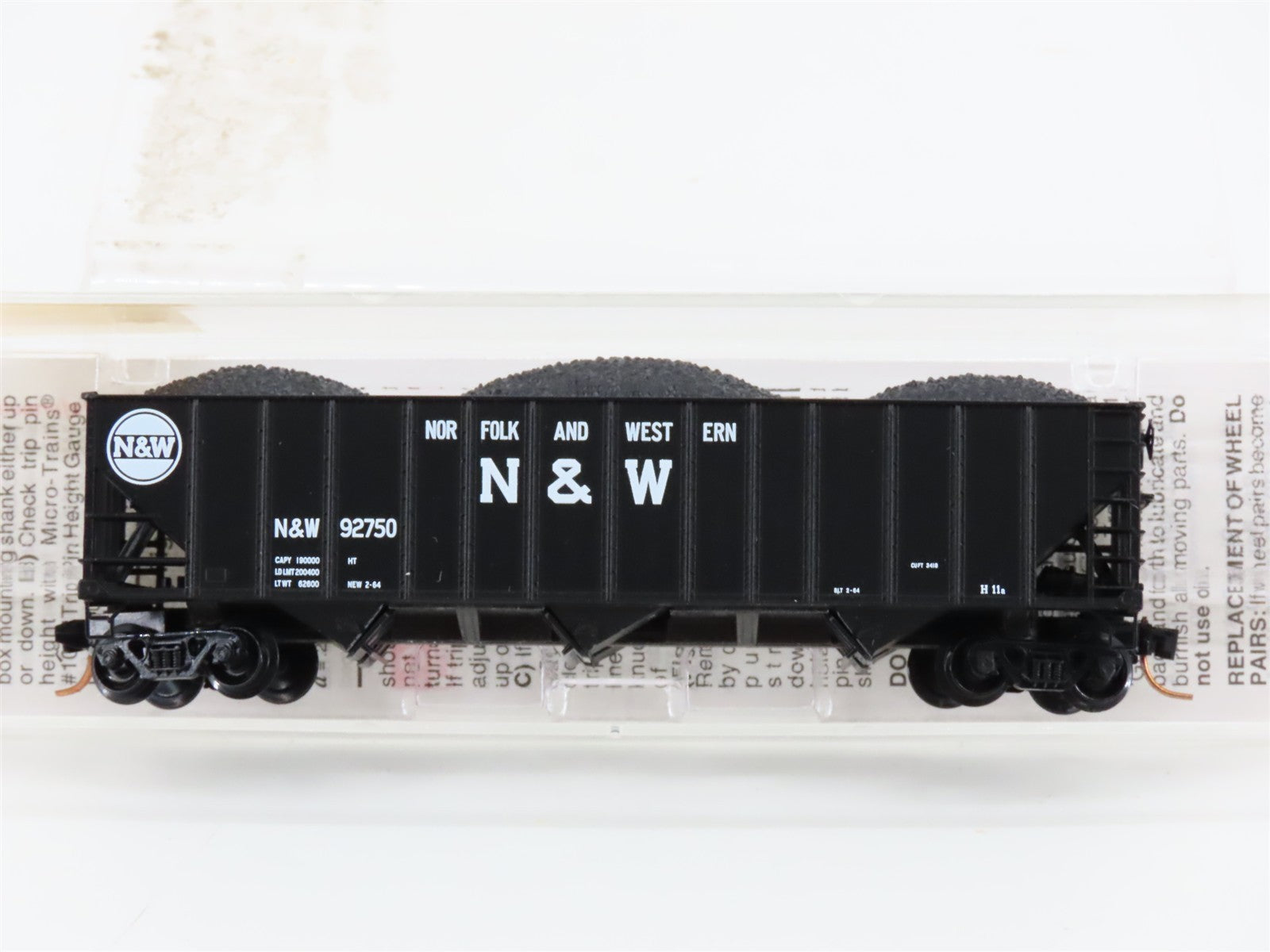 N Scale Micro-Trains MTL 108010 N&W Norfolk & Western 3-Bay Hopper 92750 w/ Load
