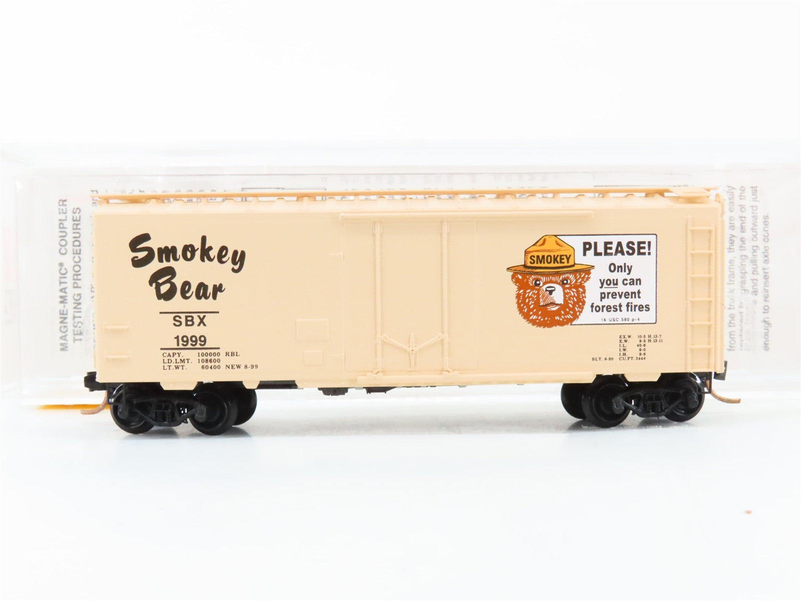 N Scale Micro-Trains MTL 21260 SBX Smokey Bear 40' Plug Door Box Car 1999 RTR
