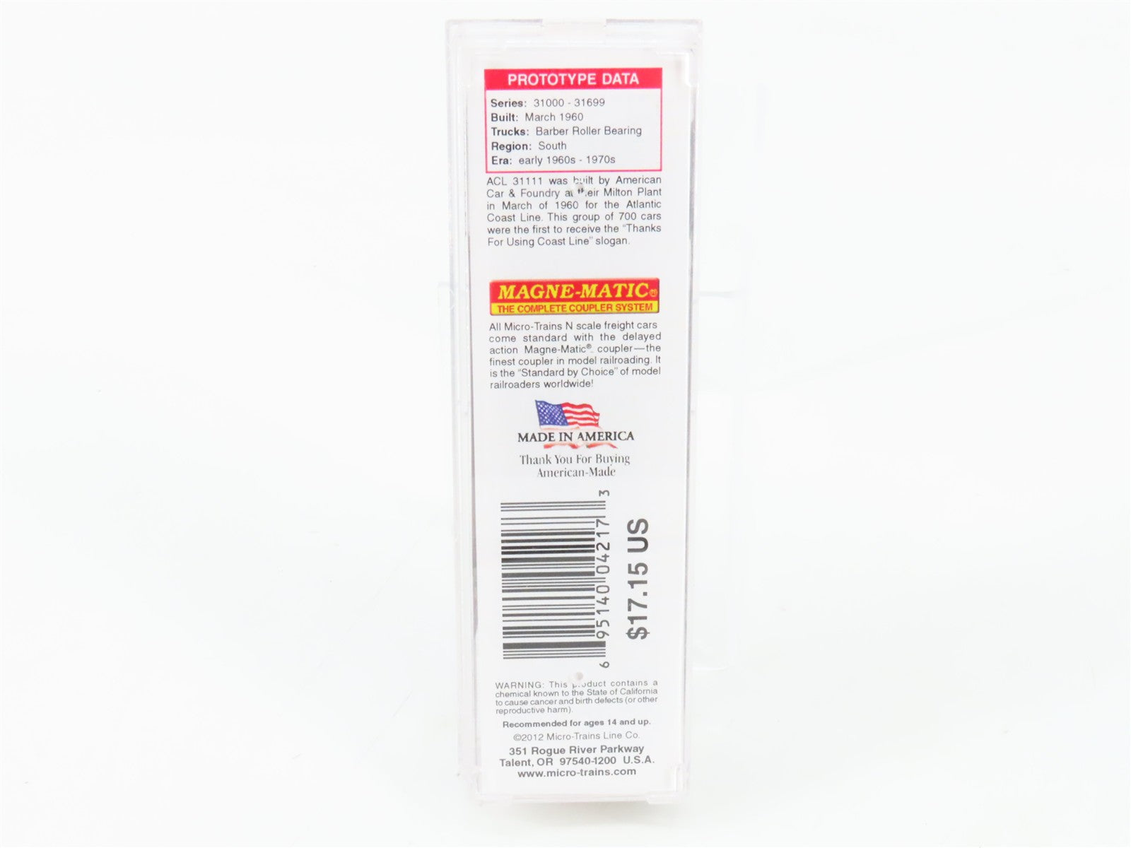 N Scale Micro-Trains MTL 03100140 ACL Atlantic Coast Line 50' Box Car 31111 RTR