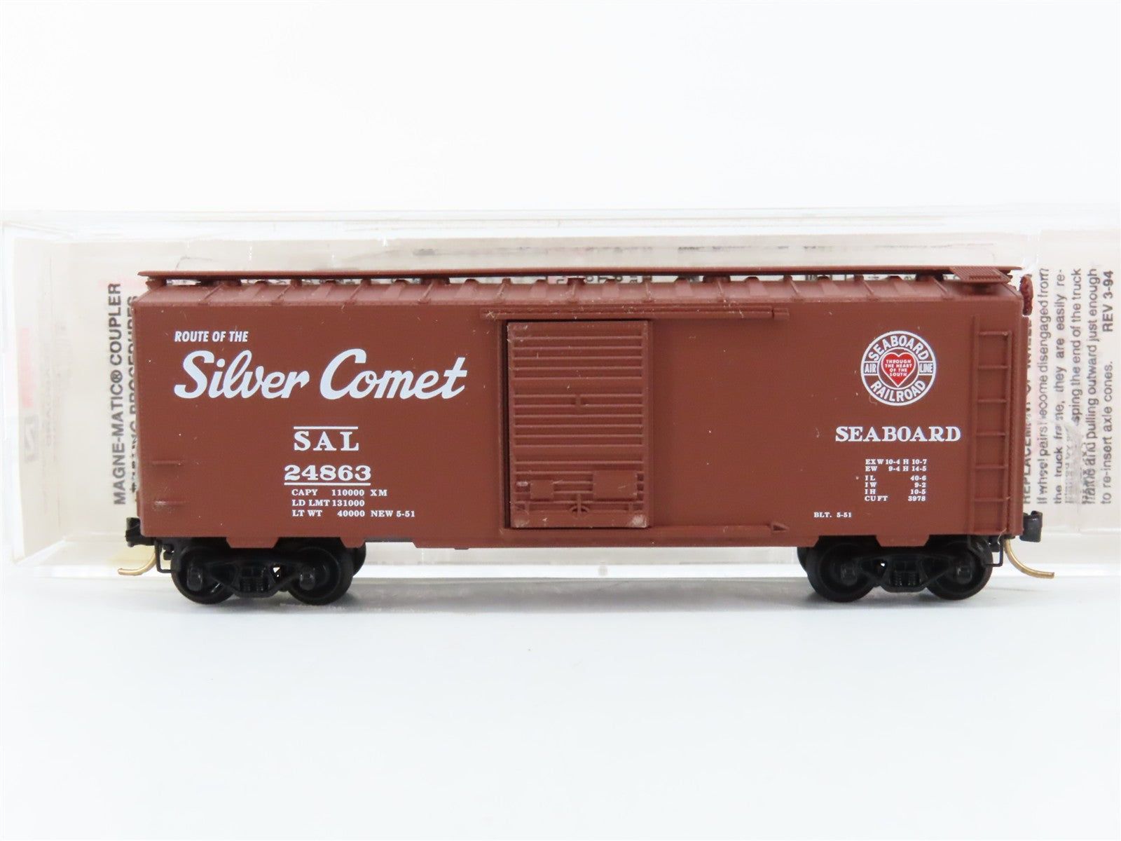 N Scale Micro-Trains MTL 20660 SAL Seaboard Silver Comet 40' Box Car 24863 RTR