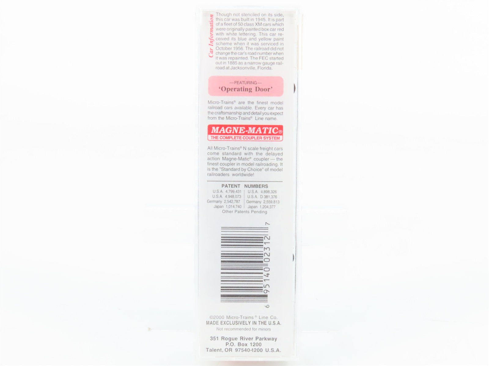 N Scale Micro-Trains MTL 20096 FEC Florida East Coast 40' Box Car 21050 RTR