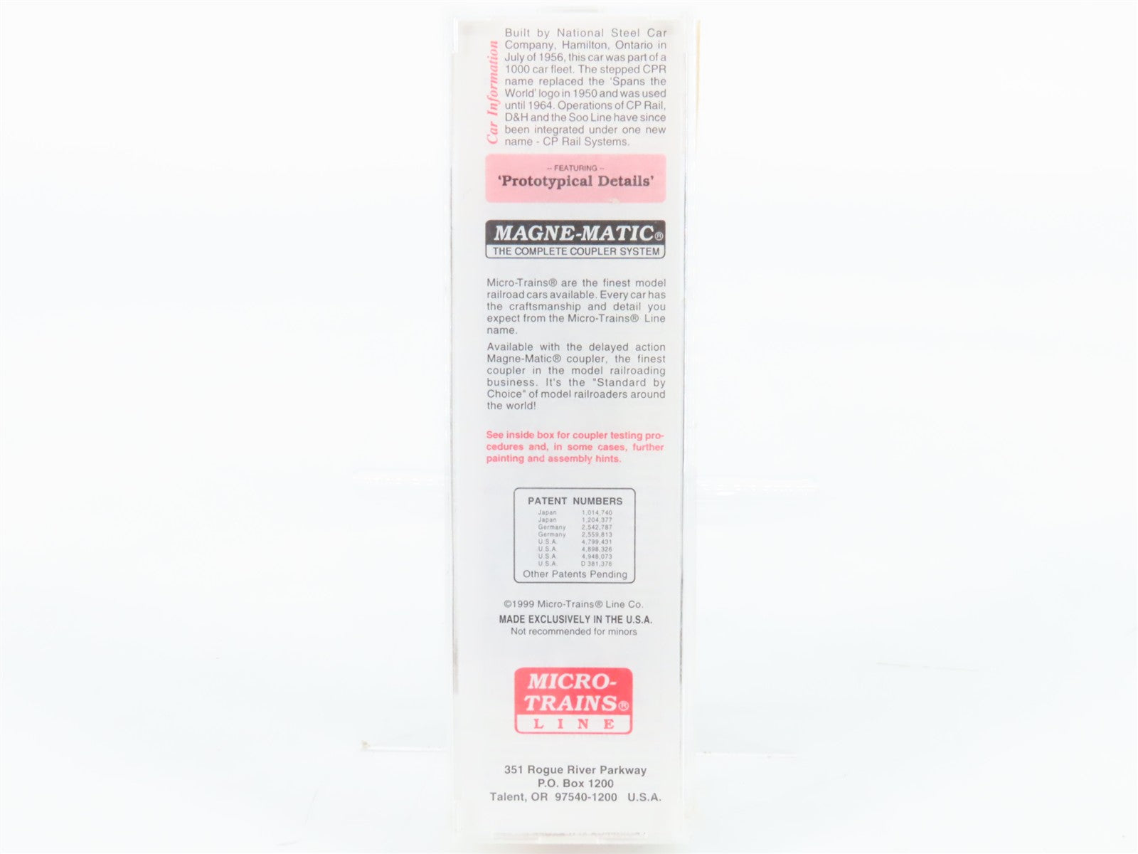 N Scale Micro-Trains MTL 20436/1 CP Canadian Pacific 40' Box Car 51029 RTR