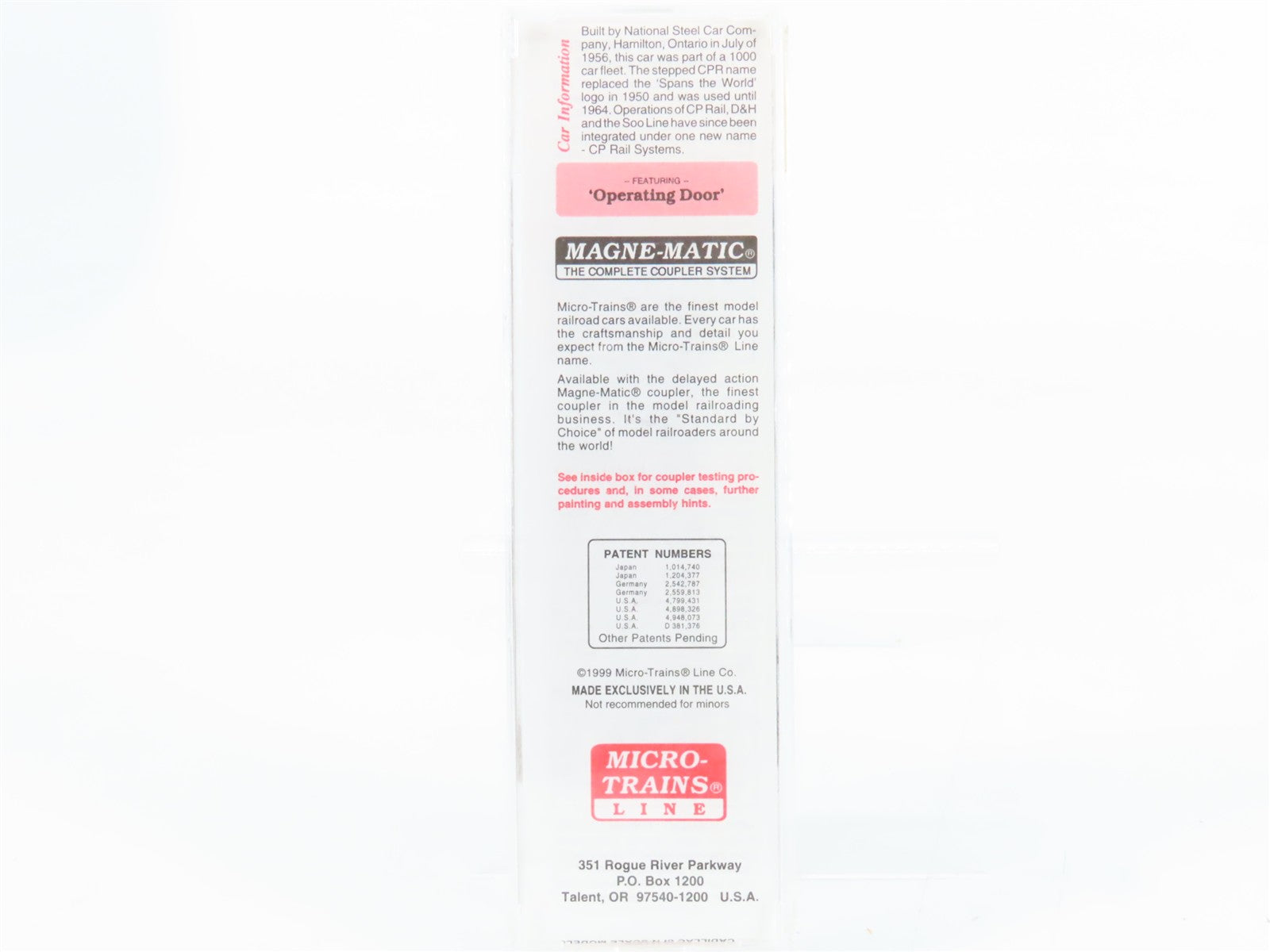 N Scale Micro-Trains MTL 20436/2 CP Canadian Pacific 40' Box Car 51059 RTR