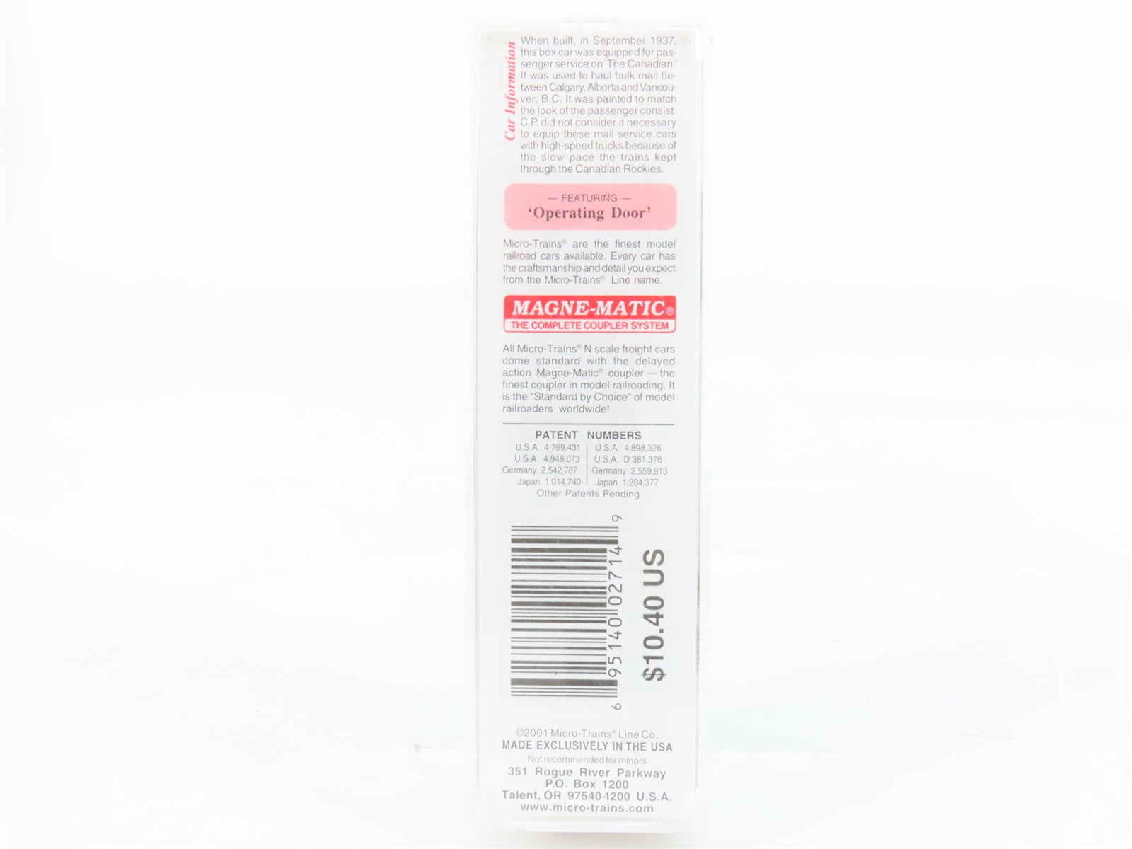 N Scale Micro-Trains MTL 20546 CP Canadian Pacific 40' Box Car 4901 RTR