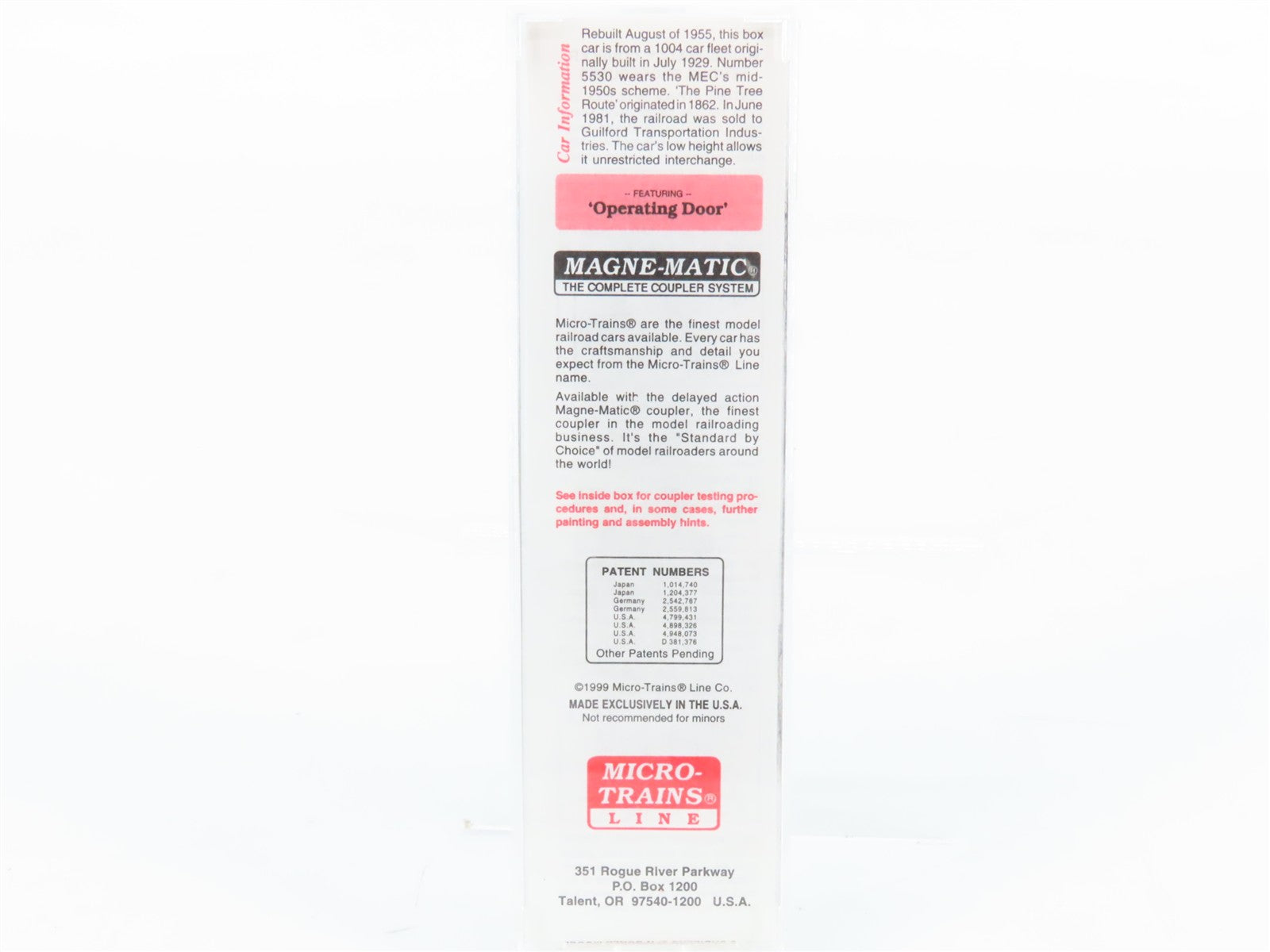 N Scale Micro-Trains MTL 120040 MEC Maine Central 40' Box Car 5530 RTR