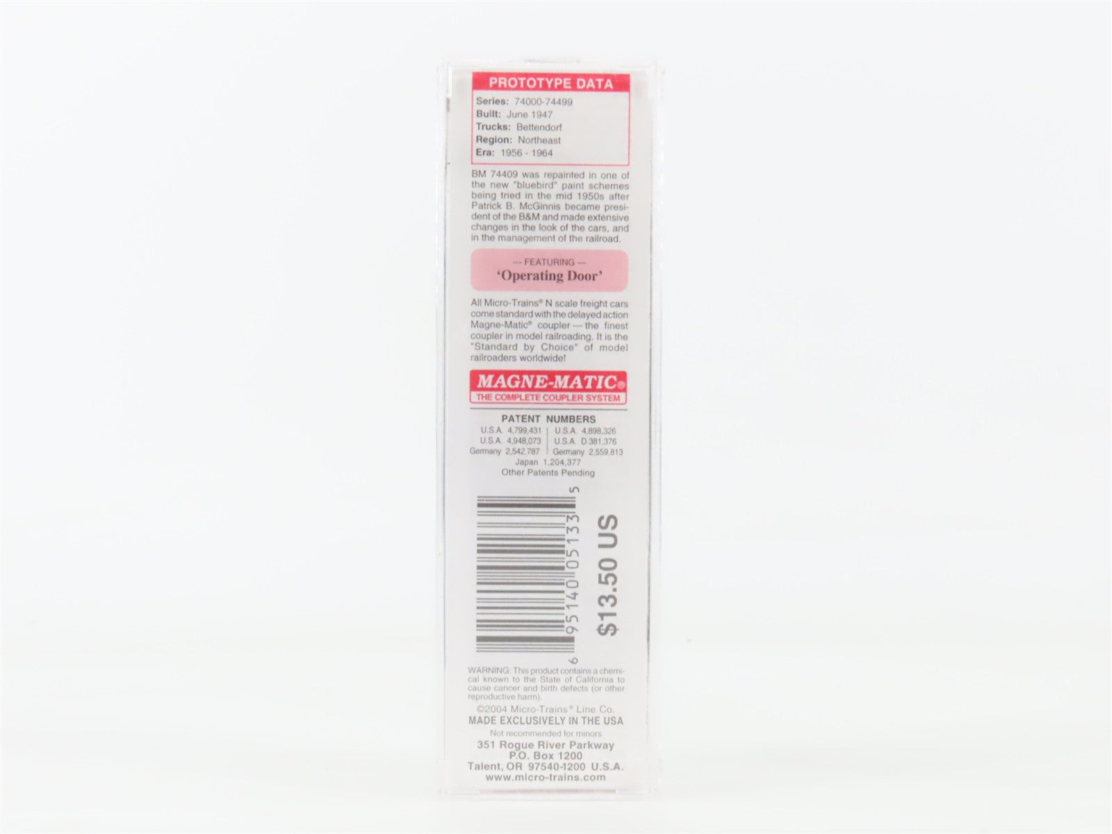 N Scale Micro-Trains MTL 20140 BM Boston & Maine 40' Box Car 74409