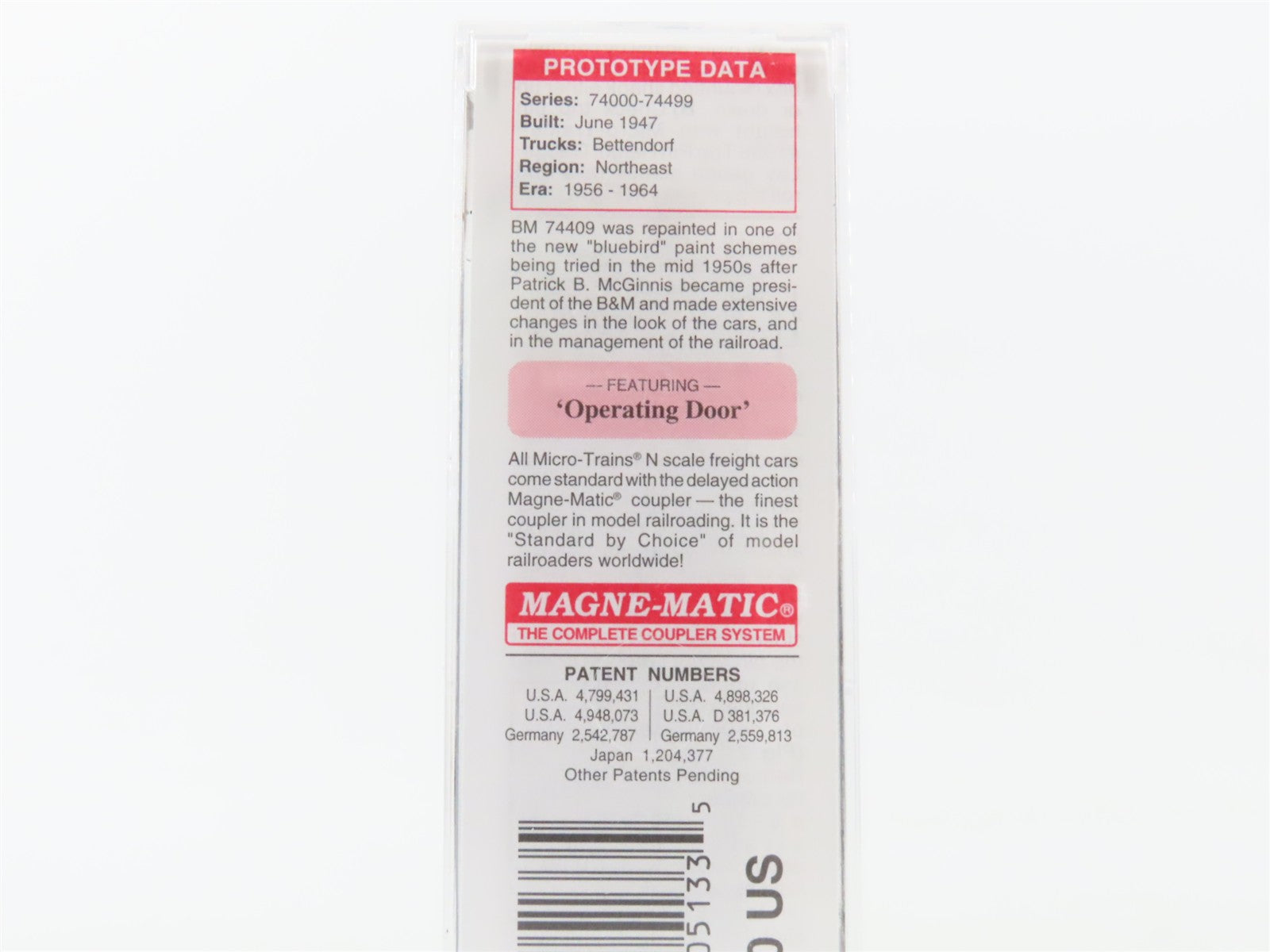 N Scale Micro-Trains MTL 20140 BM Boston & Maine 40' Box Car 74409