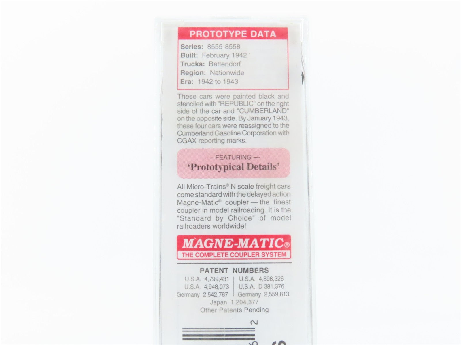 N Micro-Trains MTL 06500600 GATX Republic/Cumberland Single Dome Tank Car 8556