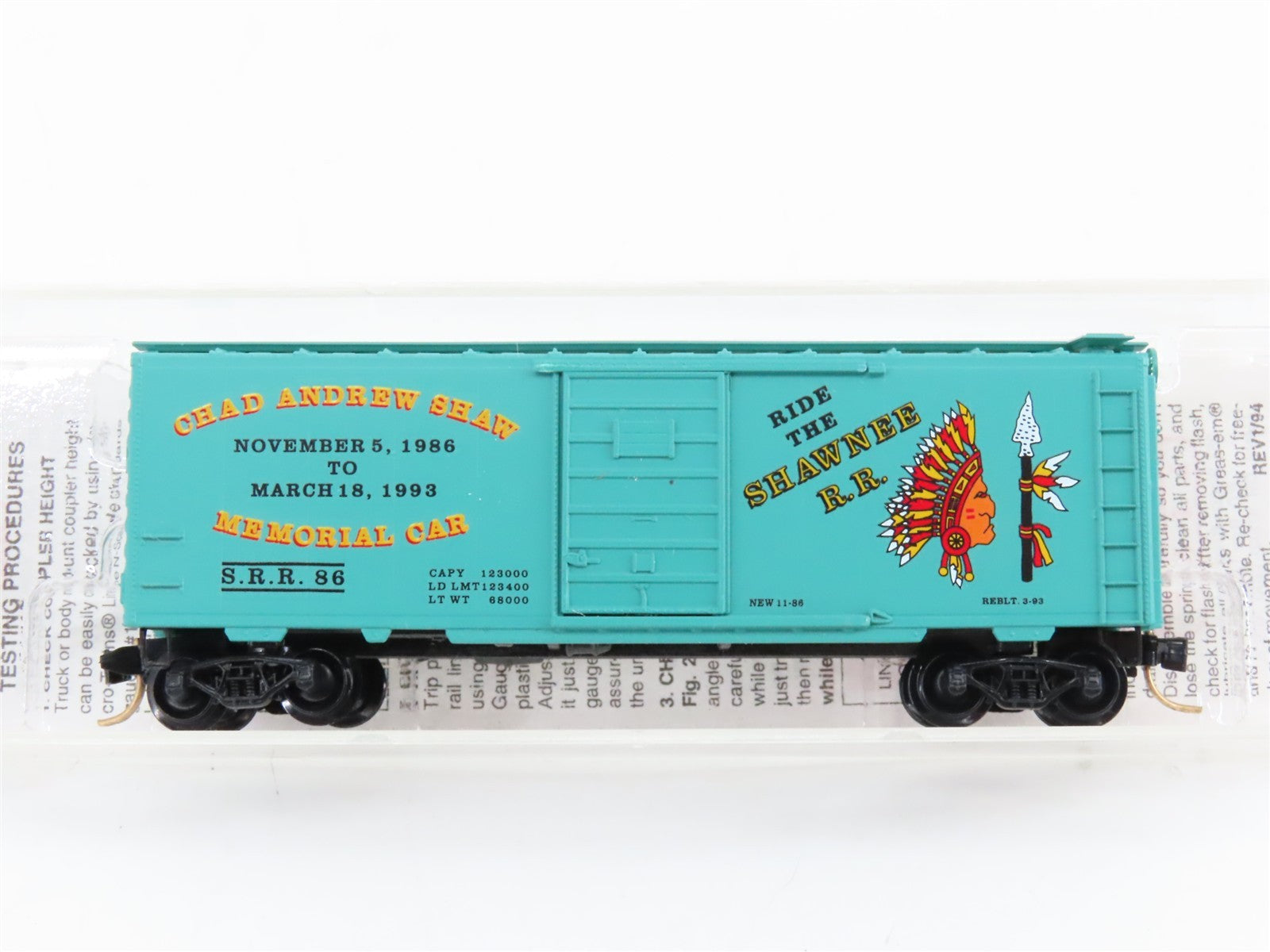 N Micro-Trains MTL Special Run #1 SRR Shawnee Railroad CAS Memorial Box Car 86