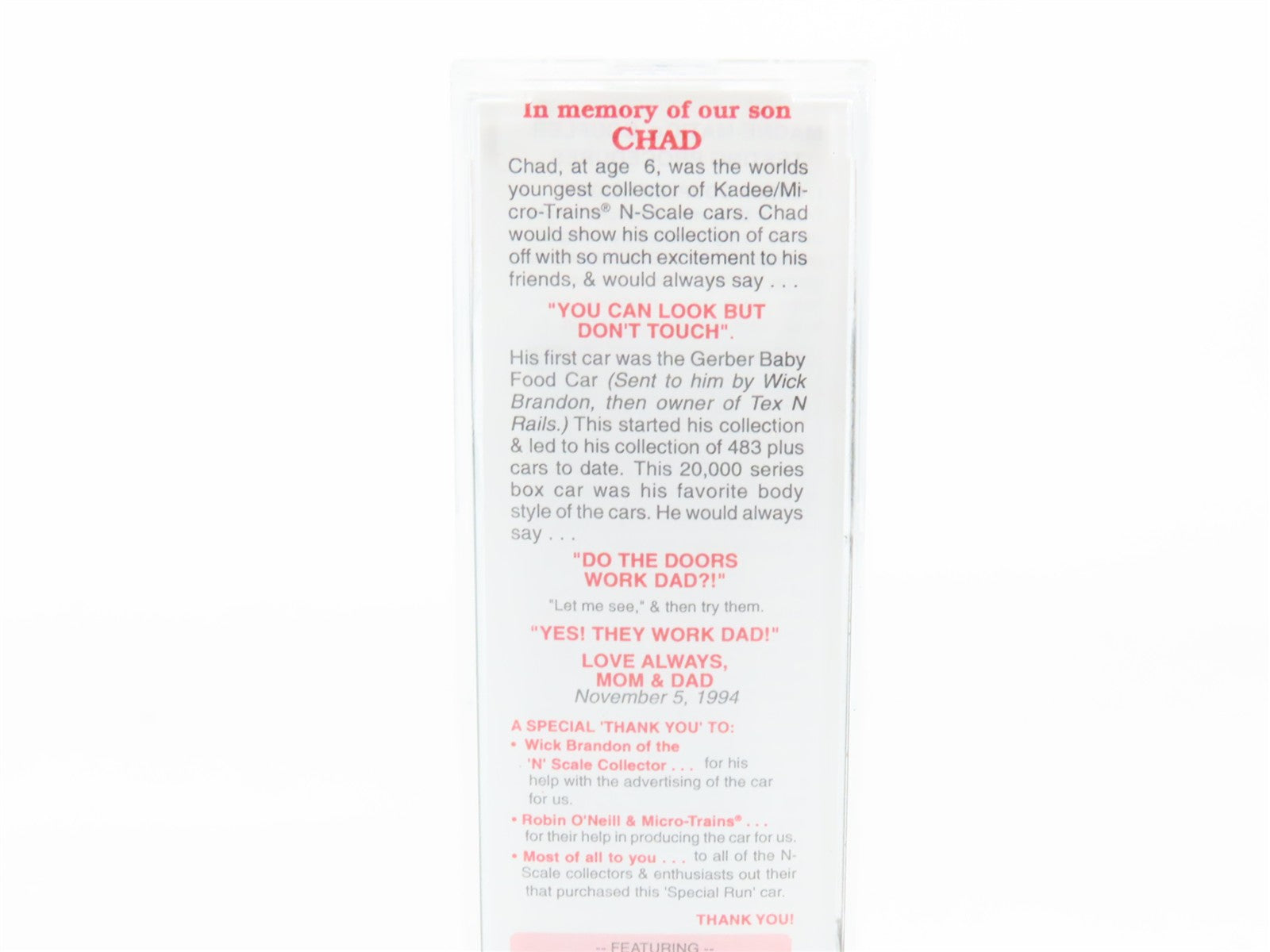 N Micro-Trains MTL Special Run #1 SRR Shawnee Railroad CAS Memorial Box Car 86