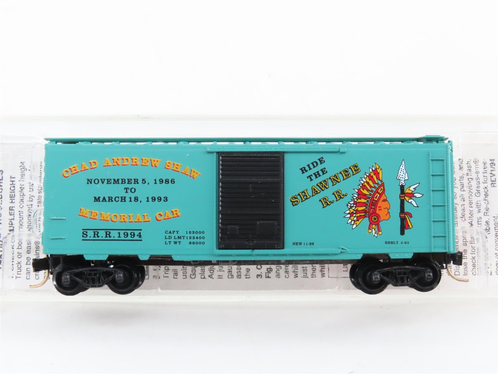 N Micro-Trains MTL Special Run #1 SRR Shawnee Railroad CAS Memorial Box Car 1994