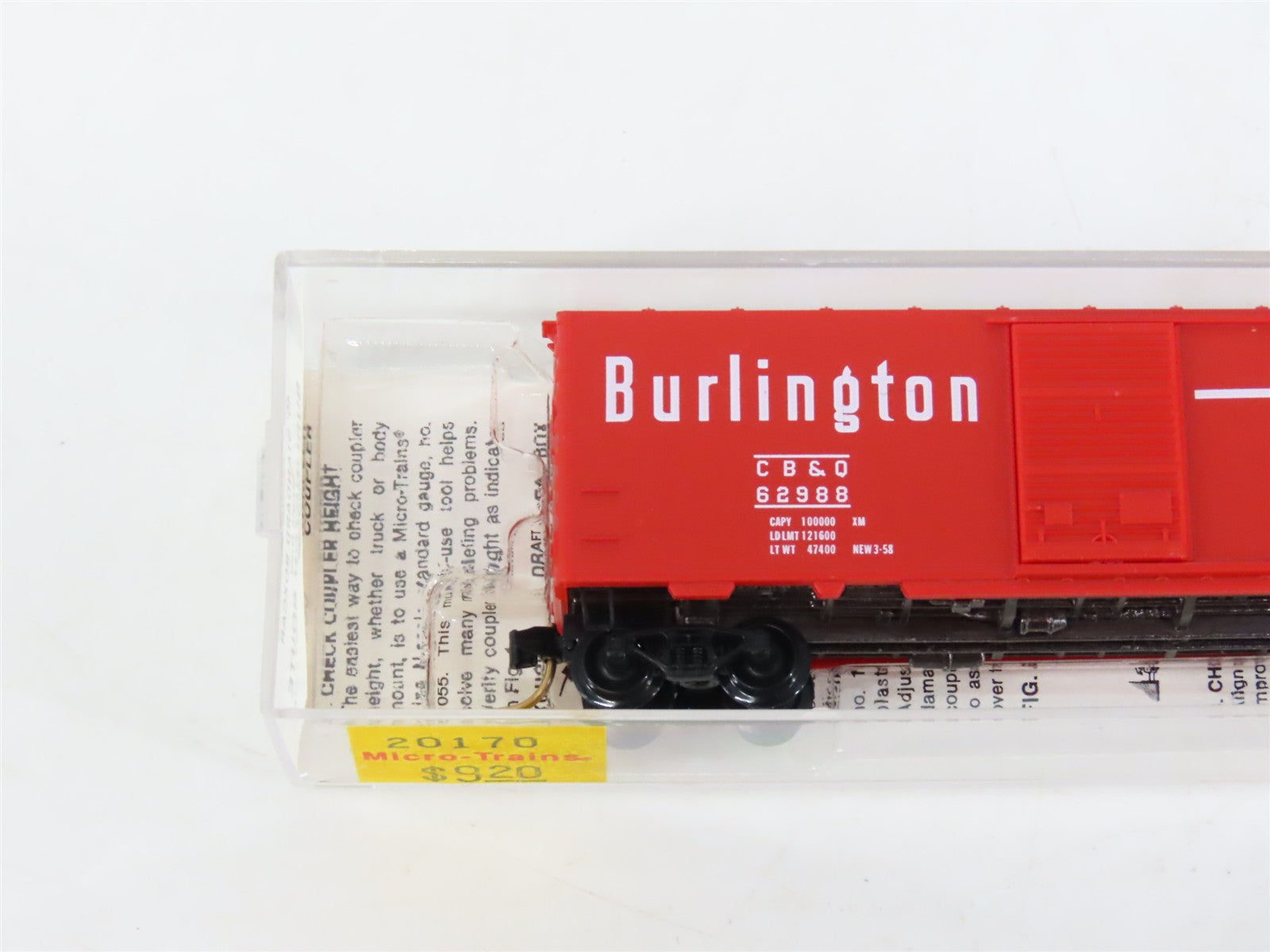 N Scale Micro-Trains MTL 20170 CB&Q Burlington Route 40' Box Car 62988