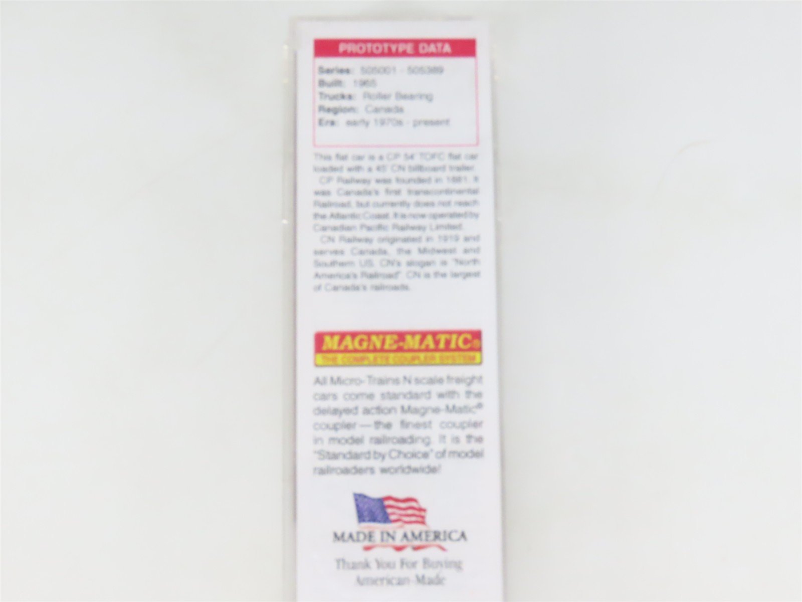N Scale Micro-Trains MTL 06400120 CP Rail TOFC Flat Car #505208 w/ CN Trailer