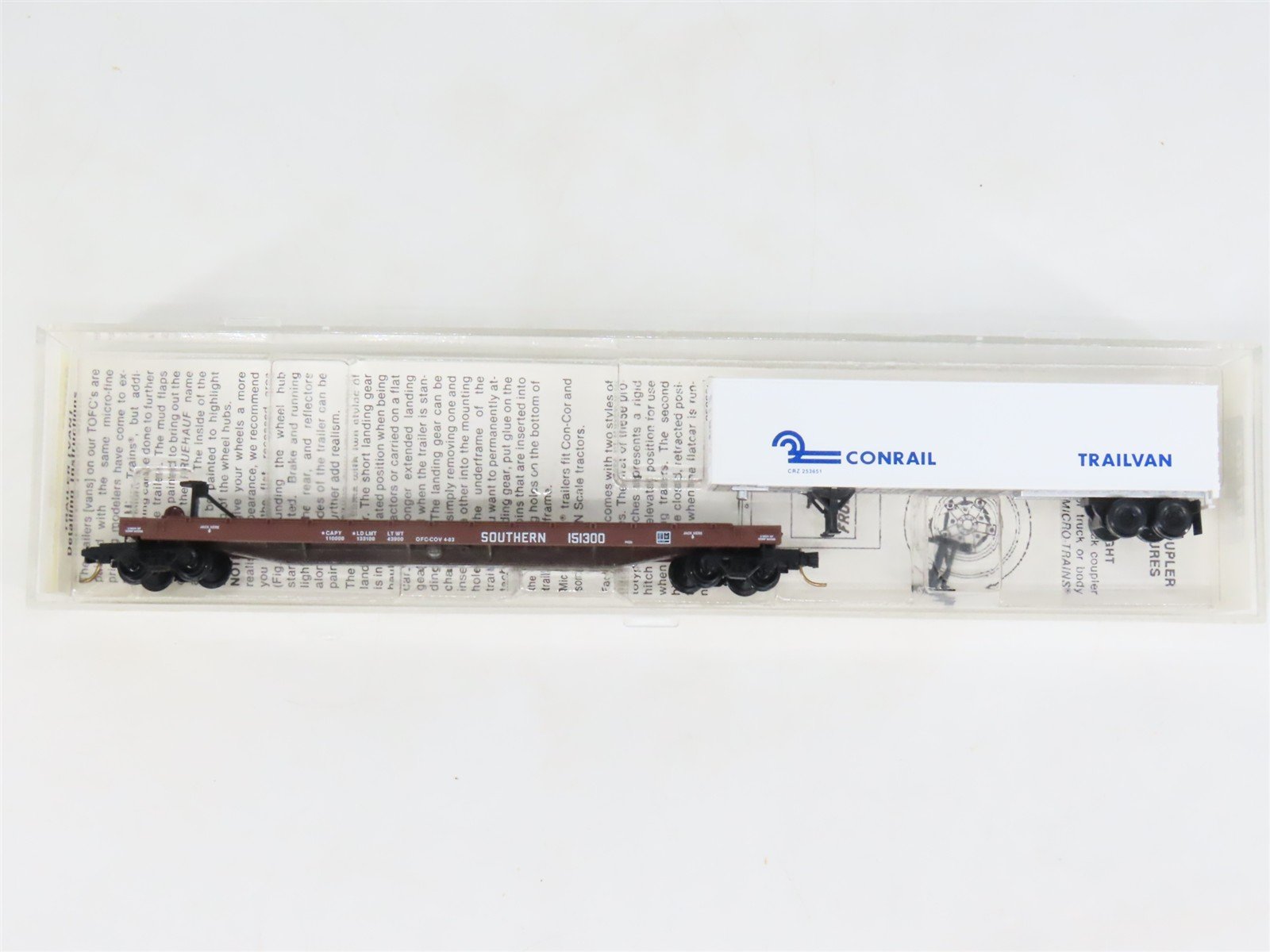 N Scale Micro-Trains MTL 64034 Southern TOFC Flat Car #151300 w/ Conrail Trailer