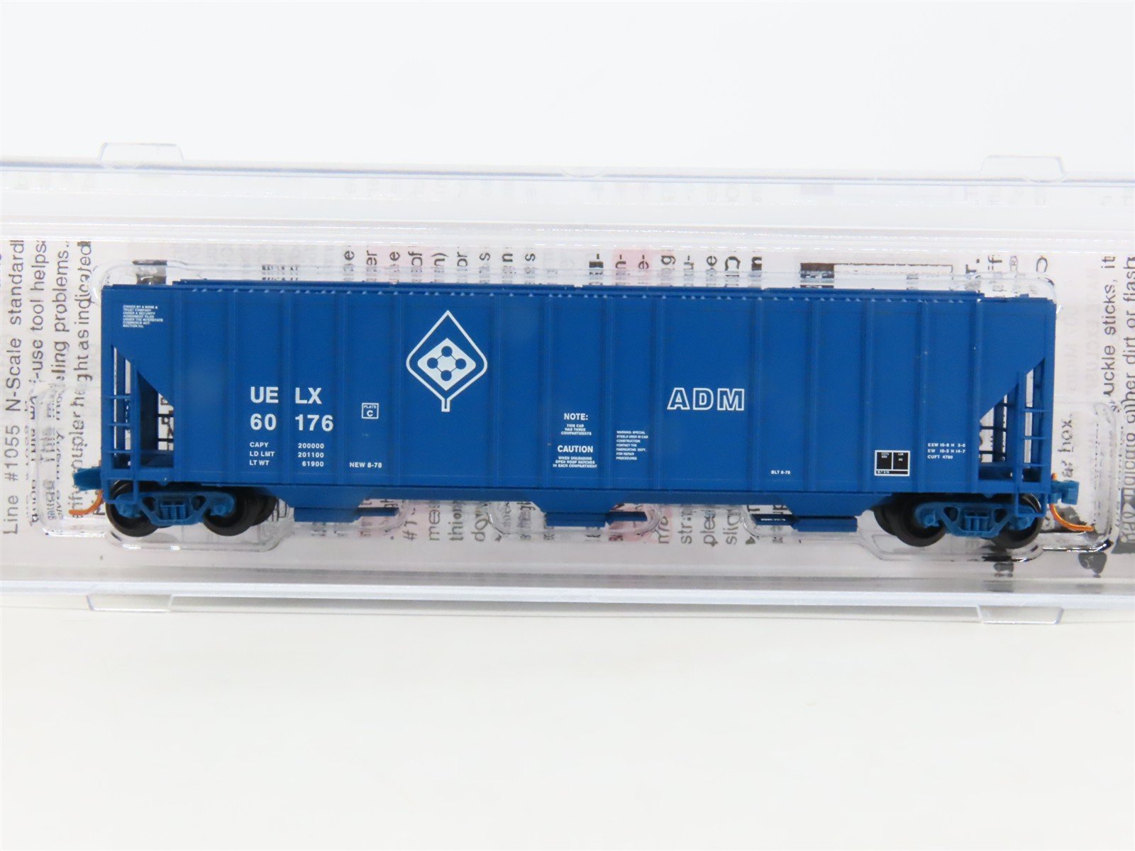 N Micro-Trains MTL 09900040 UELX ADM Transportation 3-Bay Covered Hopper #60176