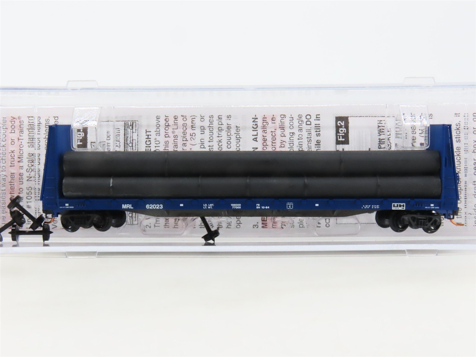 N Scale Micro-Trains MTL 05400110 MRL Bulkhead Flat Car #62023 w/ Pipe Load