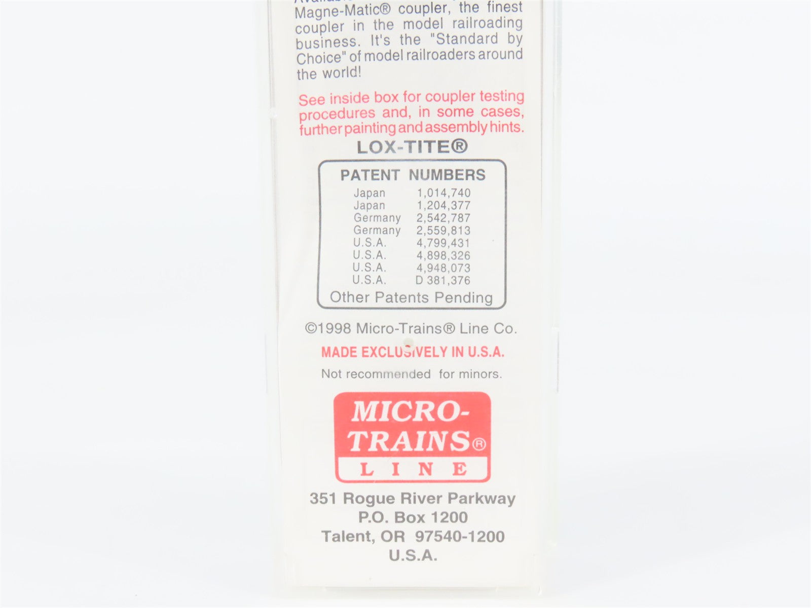 N Scale Micro-Trains 102060 MTL Micro-Trains Line 60' Box Car 1998 RTR